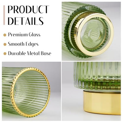 Makeup Brush holder Organizer, Crystal Glass Toothbrush Holders, Striped Make Up Brush Holder for Vanity, Pen Holder for Desk, Vase -Green (S+L) - color: Green