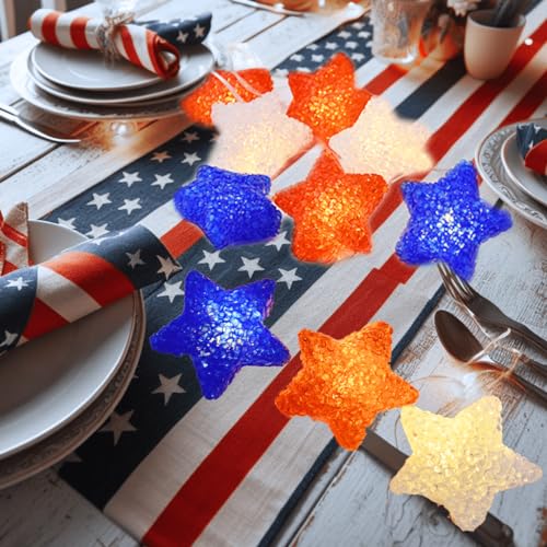 YOLIGHT 4th of July Decorations, Red White Blue Lights Star String Lights Battery Operated 6.5FT 10 LED Patriotic Fairy Light with Timer for Independence Day Memorial Day Decor, Indoor & Outdoor - style: Patriotic Stars