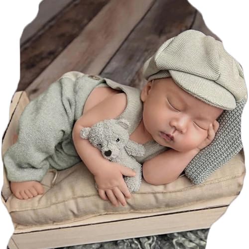 Ylsteed Newborn Boy Photoshoot Outfits 2Pcs Newborn Photography Girl Baby Photography Props Baby Gentleman Suit Photography Outfits Boy Suspender Pants with Beret 9-12lbs/0-3 Months (Light Green) - color: Light Green