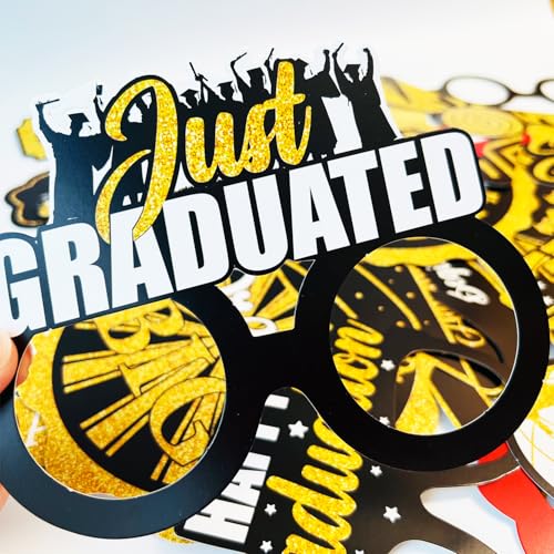 Graduation Photo Booth Props, Black and Gold Graduation Decorations for Graduate Party Supplies, Class of 2026 Large Grad Party Pose Sign-35Pcs