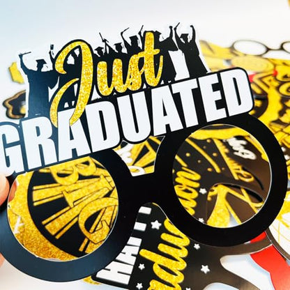 Graduation Photo Booth Props, Black and Gold Graduation Decorations for Graduate Party Supplies, Class of 2026 Large Grad Party Pose Sign-35Pcs