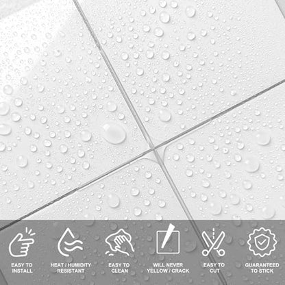 llDecoo Peel and Stick Tiles for Kitchen Backsplash, New Upgrade Design 9" x9" SPC Square Marble Tiles, Cream White Premium Mosaic Tiles(5-Sheet) - color: White, size: 5-sheet