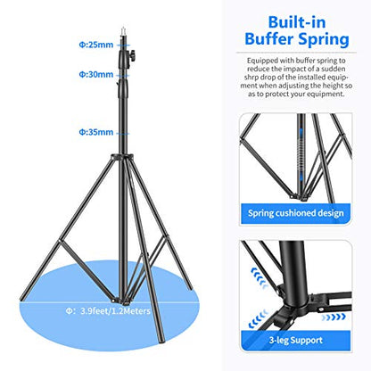Neewer Heavy Duty Light Stand 10 Feet/3 Meters Adjustable Spring Cushioned Metal Photography Tripod Stand for Photo Studio Softbox, Flash Monolight, Ring Light and Other Photographic Equipment(Black) - size: 300cm