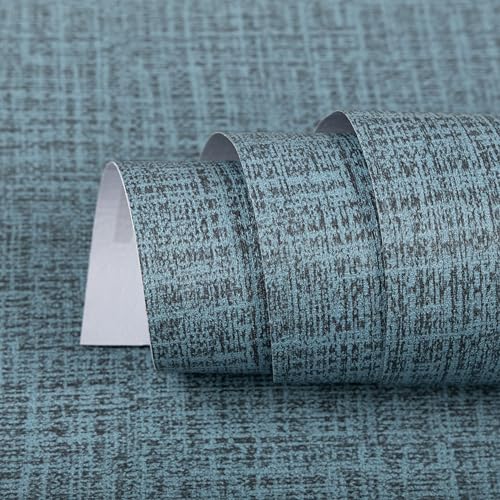 TANONE Blue Contact Paper Peel and Stick 15.8 in X 118 in, Grasscloth Wallpaper Self Adhesive Removable Wallpaper, Fabric Linen Thickened Wall Paper Decorative for Wall Cabinets Drawers Kitchen - color: Blue, size: 15.8" x 118"