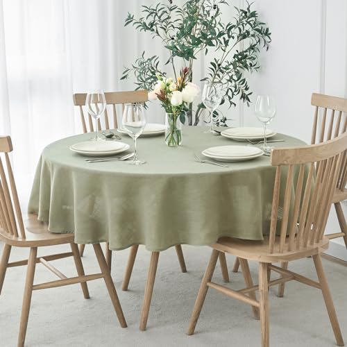 maxmill Lux Faux Linen Tablecloth with Slubby Texture Wrinkle Resistant Anti-Shrink Soft Table Cloth for Kitchen Dining Restaurant Tabletop for Event Holiday Dinner Round 70 Inch Sage Green - color: Lux Sage Green, size: 70" (Round)