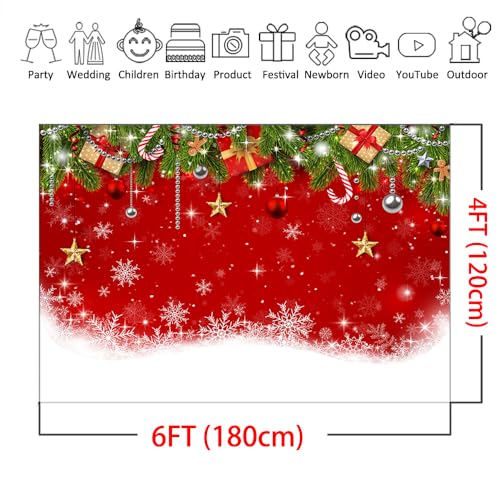 Mocsicka Christmas Backdrop Xmas Party Decorations for Family Holiday Photo Booth Props Snowflake Christmas Background Holiday Party Photo Prop Supplies (6x4ft) - size: 6x4ft