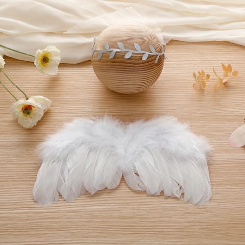 Holibeat 0-6M Baby White Fairy Feather Angel Wings with a Headband Newborn Photography Posing Props (White) - color: white
