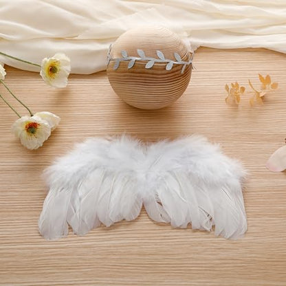 Holibeat 0-6M Baby White Fairy Feather Angel Wings with a Headband Newborn Photography Posing Props (White) - color: white