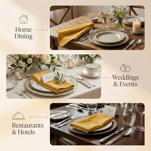 Accent Home 100% Cotton Napkins, Delicate Cloth Napkins for Dinners, Parties and Weddings，18 x 18 Inch Set of 12 - Mustard - color: 02 - Mustard - Twill, size: 18"x18" - Pack of 12