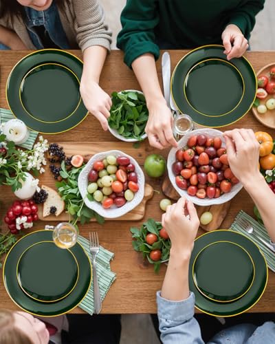 PULOTE 200PCS Green Plastic Plates - Heavy Duty Green Disposable Include 100 Each (10 inch Dinner & 7 inch Dessert) Plates for Christmas Party - color: Green, size: 200 PCS