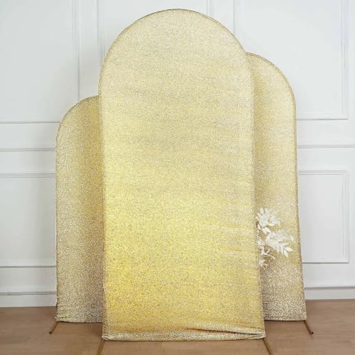 Efavormart 7ft Shiny Champagne Spandex Fit Round Top Backdrop Frame Stand Cover, 2-Sided Metallic Sparkly Wedding Arch Cover - color: Champagne, size: 7 FT