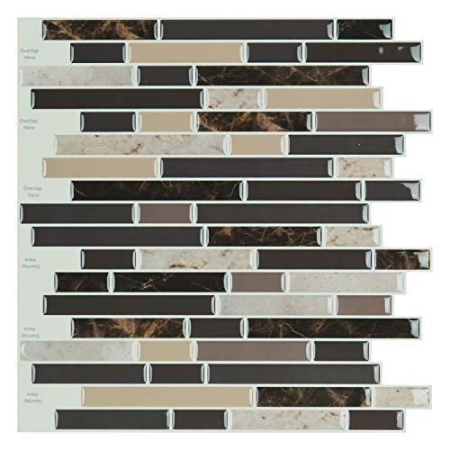 Art3d Self Adhesive Wall Tile (11.8 x 11.8inches,10 Tiles) Peel and Stick Backsplash for Kitchen, Bathroom - color: Brown Marlbe