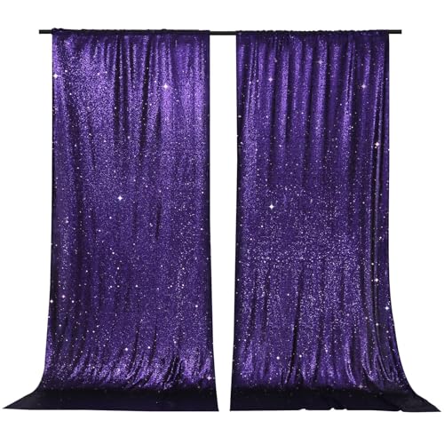 PartyDelight Sequin Backdrop Curtains 2 Panels Purple 5Ft x 10Ft Photograph Back Drop Wedding Curtain Special Events - color: Purple, size: 60"W x 120"L (Pack of 2)