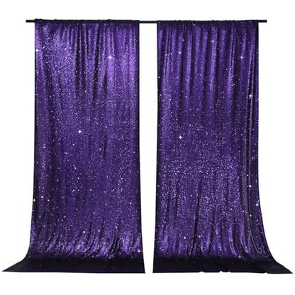 PartyDelight Sequin Backdrop Curtains 2 Panels Purple 5Ft x 10Ft Photograph Back Drop Wedding Curtain Special Events - color: Purple, size: 60"W x 120"L (Pack of 2)