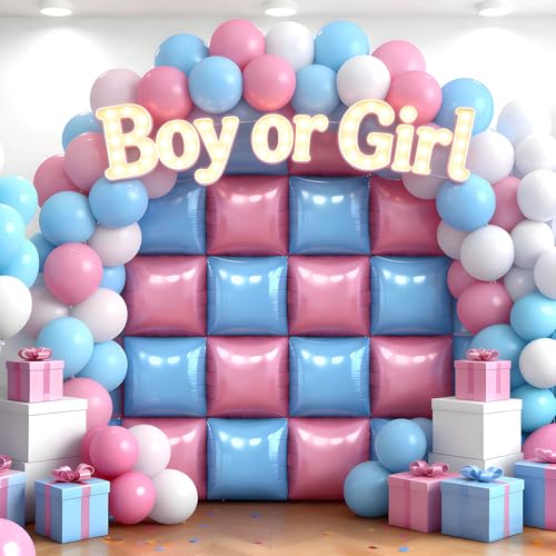 25Pcs Pink and Blue Square Foil Balloons Wall Backdrop, Double Sided Metallic Foil Balloons Tunnel Arch Garland Kit for Photo Booth Birthday Wedding Graduation Halloween Party Decorations - color: Pink and Blue, size: 25pcs