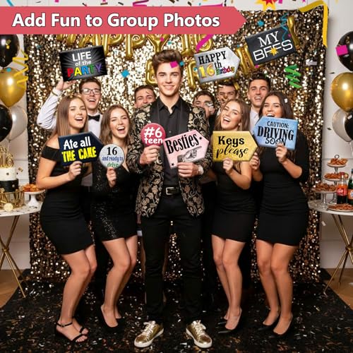 Beeveer 24 Design 16th Arrow Photo Booth Props 16th Birthday Party Decorations PVC Photo Booth Sign Double Sided for Birthday Party Supplies, Decorations and Favors - style: Birthday