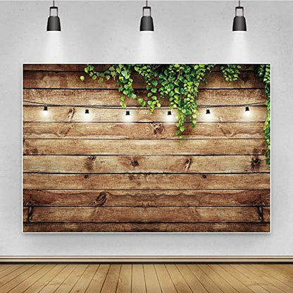 15x10ft Rustic Background for Photography Green Leaves Woodlands Photos Backdrops Wood Plank Backdrops for Weddings Birthday Baby Shower Party Barn Farmhouse Decorative Banner - size: 15x10ft
