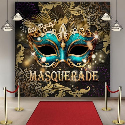 Masquerade Backdrop, Mardi Gras Luxury Glitter Gold Retro Backdrops for Ball Dance Mask Birthday Party Photography Decorations Supplies Favors Banner Photo Booth Props, 10 x 10 ft - size: 10x10ft