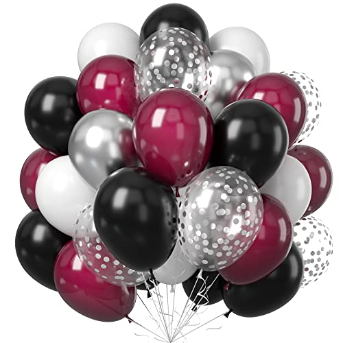 Balloons Burgundy Black Silver, Wine Red Black Party Balloon Maroon Metallic Chrome Silver Balloons and Silver Confetti Helium Latex Balloons for Birthday Bridal Shower Wedding Party Decorations - color: Burgundy