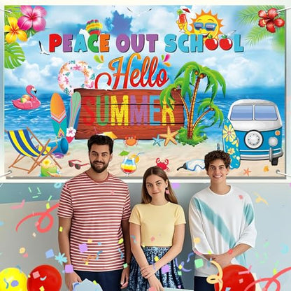 Schools Out for Summer Decorations: Last Day of School Decorations Peace Out School Hello Summer Backdrop End of School Year Party Decorations Hello Summer Photo Backdrop