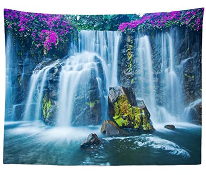 BELECO 12x10ft Fabric Waterfall Landscape Backdrop Forest Mountain Falls Lake Blooming Flowers Natural Scenery Photography Background Wallpaper Children Kids Adults Portrait Photo Shoot Studio Props - size: 12x10FT
