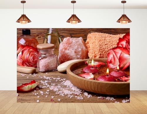 5x5ft Rose Petal Spa Backdrop with Pink Bath Bombs and Red Candles Photography Background for Skincare Relaxation and Romantic Party Decorations Banner Photo Booth Props - size: 5x5ft