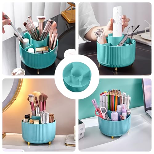 Diesisa 360 Rotating Makeup Brush Organizer With 5 Sections, Spining Countertop Swivel Makeup Brush Holder for Cosmetics, Nail Polish, Art Supply, Bathroom Vanity Desktop Organizer - Blue - color: Blue