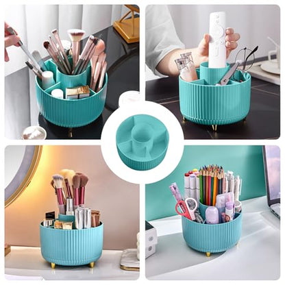 Diesisa 360 Rotating Makeup Brush Organizer With 5 Sections, Spining Countertop Swivel Makeup Brush Holder for Cosmetics, Nail Polish, Art Supply, Bathroom Vanity Desktop Organizer - Blue - color: Blue