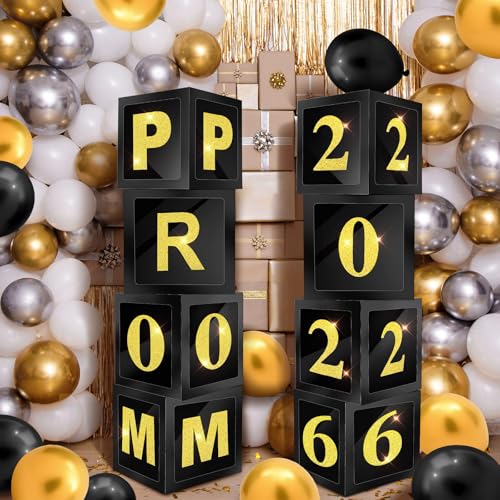 Sinmoe 8 Pcs Prom Decorations for Party 2026 Prom Column Standup 12 Inches PVC Sparkle Balloons Boxes Set Graduation Senior Night Decorations for 2026 Masquerade Graduation Photo Booth(Black Gold) - color: Black Gold