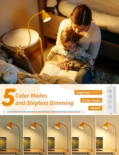 BOHON Clip on Light, 10W 38 LED Desk Lamp with Clamp, 5 Color 10 Brightness Auto Off Timer, Flexible Neck Clip Lamp, Desk Lights for Office Home Bed Bedside Reading, Bright Yellow - color: Bright Yellow