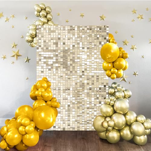 Light Gold Shimmer Wall Backdrop Panels 3FTx4FT Sequin Backdrop Sparkle Wall Balloons Background for Party Birthday Anniversary Wedding Graduation Engagement Decorations - color: Light Gold, size: 3ftx4ft