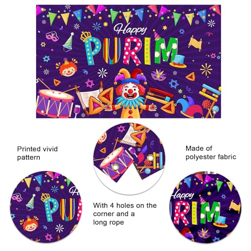 Mocsicka Happy Purim Banner Backdrop Jewish Carnival Purim Party Background Decorations Outdoor Indoor Photo Booth Props 70.8 x 43.3 Inch 70.8 x 43.3 Inch
