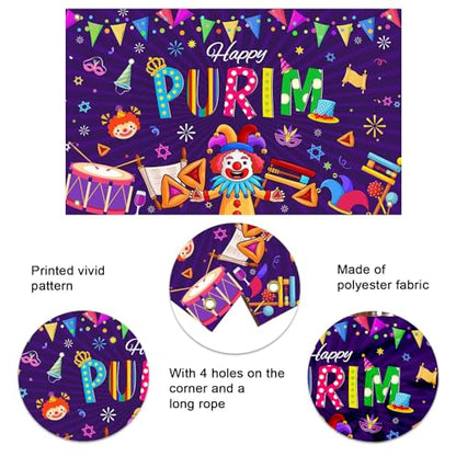 Mocsicka Happy Purim Banner Backdrop Jewish Carnival Purim Party Background Decorations Outdoor Indoor Photo Booth Props 70.8 x 43.3 Inch 70.8 x 43.3 Inch