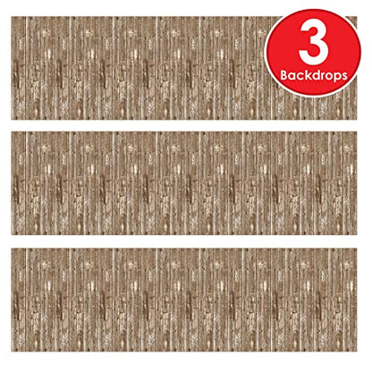 Beistle Western Barn Siding Wall Backdrops, 4’ x 30’, 3 Pack - Rustic Farm Backdrop, Photo Backdrop, Barnyard Background, Weathered Barn Decor, Easy to Adhere Wall Covering, Photography Background - style: Barn Siding - 3 Piece