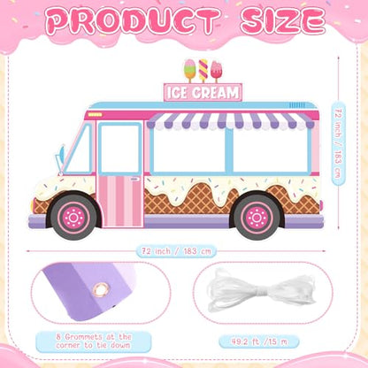 Haull Ice Cream Birthday Truck Photo Prop Ice Cream Frame Decoration Large Fabric Backdrop Banner Carnival Themed Photo Booth Prop Background for Summer Holiday Baby Shower Birthday Party - style: Ice Cream