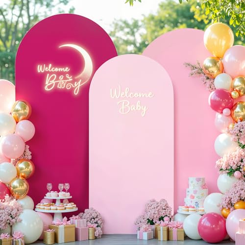 Pink Arch Backdrop Cover Set of 3 Pink Rose Red Gradient Wedding Arch Covers Spandex Backdrop Stand Cover for Birthday Party Ceremony Bridal Baby Shower Banquet Decoration 6FT 6.6FT 7.2FT - color: Gradient Pink, size: 6FT+6.6FT+7.2FT