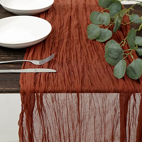 DOLOPL Thanksgiving Table Runner Fall Cheesecloth Table Runner 13.3ft for Thanksgiving Decorations, Rust Gauze Cheese Cloth Runner 160inch Long for Wedding Bridal Baby Shower Table Decorations - color: Rust