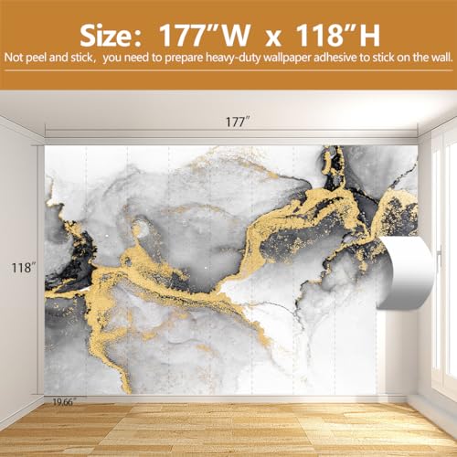 Black Gold Marble Wallpaper Abstract Ink Art Large Background Mural Living Room Office（Not Peel and Stick） - color: CYBH-906, size: 177" x 118"