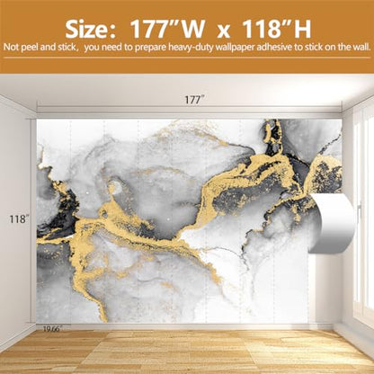 Black Gold Marble Wallpaper Abstract Ink Art Large Background Mural Living Room Office（Not Peel and Stick） - color: CYBH-906, size: 177" x 118"