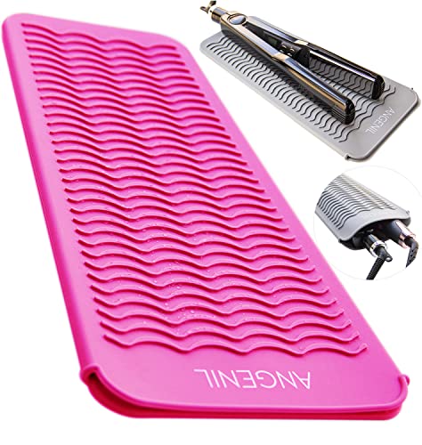 ANGENIL Resistant Silicone Mat Pouch for Hair Straightener Professional Beach Wave Curling Iron 2 in 1, Titanium Ceramic Flat Iron, Curling Wand, Crimper Hair Iron Tools, Food Grade Silicone, Pink - color: Rose Red
