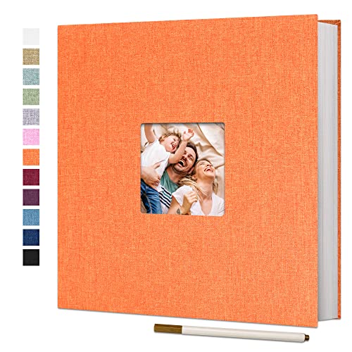 Vienrose Large Photo Album Self Adhesive for 4x6 8x10 10x12 Pictures Magnetic Scrapbook Album DIY 13" X 12.6" 60 Blank Pages with A Metallic Pen - color: Orange, size: 13"x12.6" 60Pages