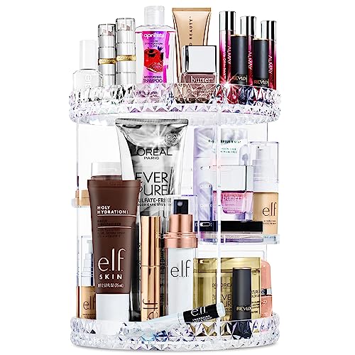 Sorbus 360 Rotating Makeup Organizer - Spinning cosmetics organizer, Adjustable Shelves for Make Up, Perfume & Toiletries - Acrylic Makeup Organizer for Vanity, Bathroom, Bedroom, Closet [Clear] - color: Clear