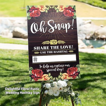 Rustic Wedding Hashtag Sign, Floral Table Top Oh Snap Sign Perfect for Wedding Reception Ceremony 11'' x 17''