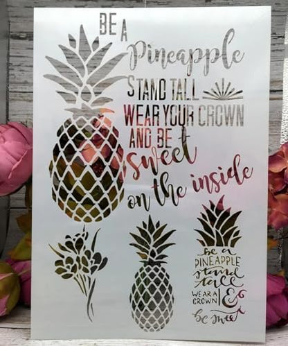 TIAMECH A4 Reusable Pineapple Stencil for Painting - Be a Pineapple Layering Template, DIY Wall Art, Wood Furniture, Scrapbook & Crafts (8.3x11.7inch) - style: Pineapple