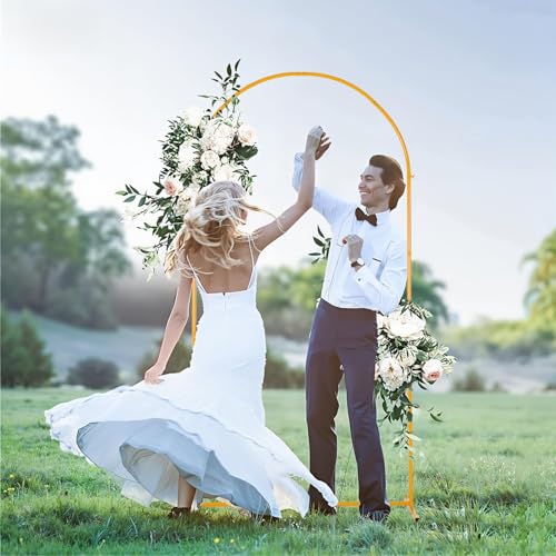 Vincidern 7.2 ft Balloon Arch Backdrop Stand Gold, Wedding Arch for Birthday Party, Bridal Baby Showers, Wedding Ceremony Arch Frame Metal - size: 7.2FT