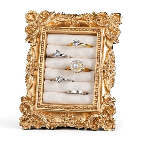 Vintage Ring Holder Rectangle Gold Jewelry Display Stand, Earring Display Tray Jewelry Organizer Photography Prop for Birthday Engagement Wedding Decoration