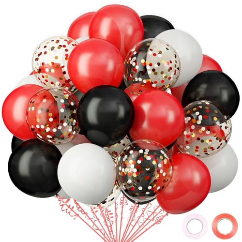 62Pcs Red and Black Balloons Kit - 12 Inches Red Black Party Decoration Balloons for Graduation Casino Theme Birthday Graduation Party Decorations Supplies - color: Black White Red