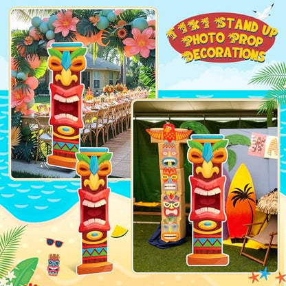 Yalikop 6 Ft Hawaii Tiki Cardboard Cutout Stand Up Photo Prop - Hawaiian Tropical Party Decorations Standee Tiki Totem Foam Board for Garden Yard Sign Decor Summer Luau Photography Background - style: Tiki Style 2