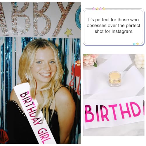 CIEHER Birthday Girl Sash for Women and Girls - Customizable 67" L x 3.6" W Sash for 10th, 13th, 16th, 18th, 21st, 30th, 40th, 50th, 60th Birthdays - color: White & Rose Pink
