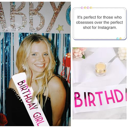 CIEHER Birthday Girl Sash for Women and Girls - Customizable 67" L x 3.6" W Sash for 10th, 13th, 16th, 18th, 21st, 30th, 40th, 50th, 60th Birthdays - color: White & Rose Pink
